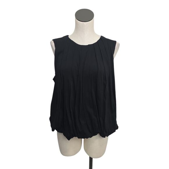 NWT‎ Madewell Sleeveless Crewneck Pleated Bubble Hem Top in Black Sz Large NU852 - Picture 1 of 9